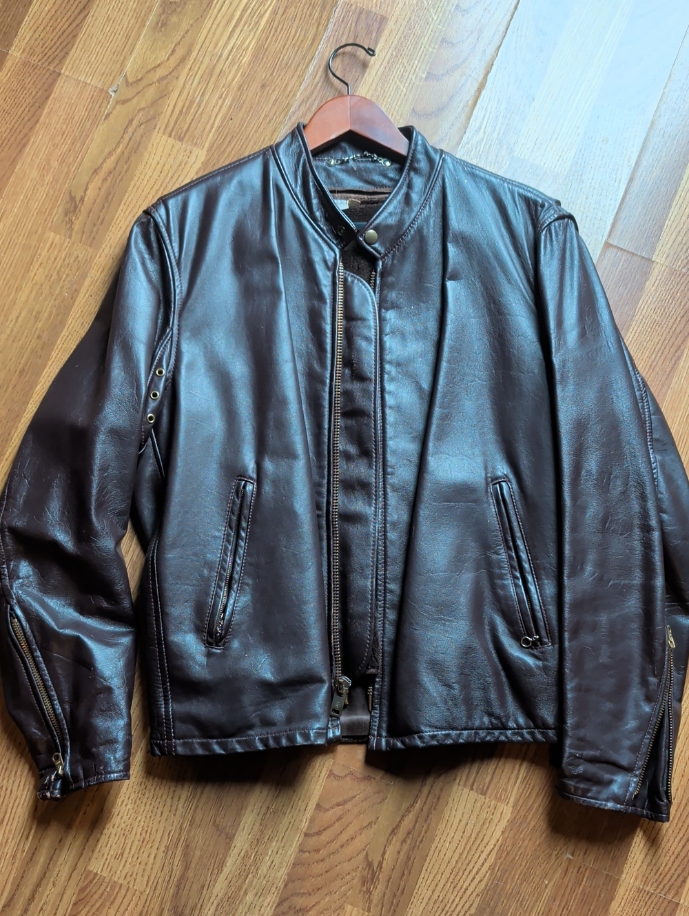 Men's Dark Brown Leather Bomber Jacket - Classic Zip Front